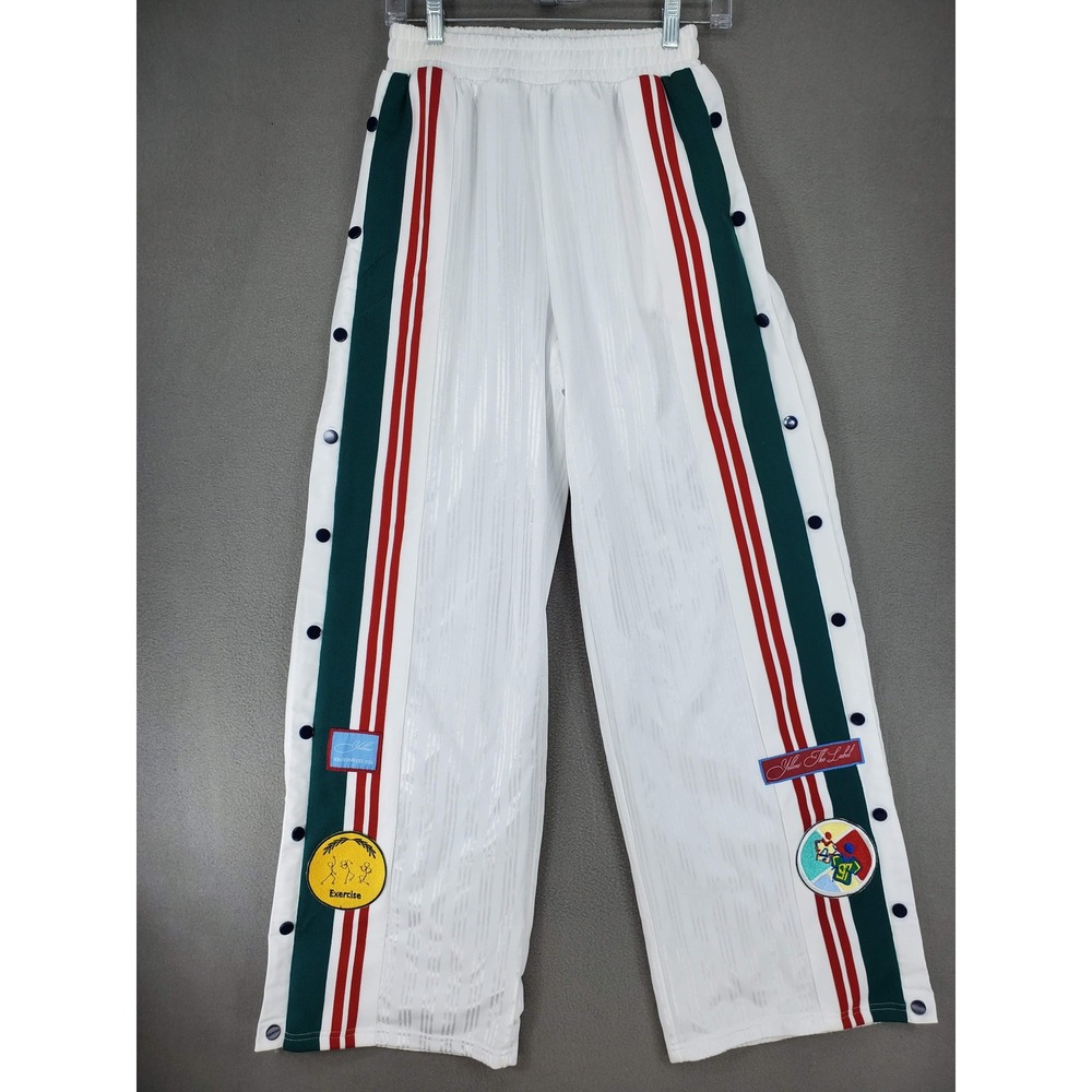 YLLW Snap Tearaway Track Pants Womens S White Striped Patch Sporty Streetwear